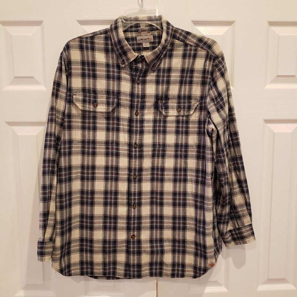 Carhartt 101297-991 Fort Mens Long Sleeve Plaid Button Up Shirt XL Relaxed Fit